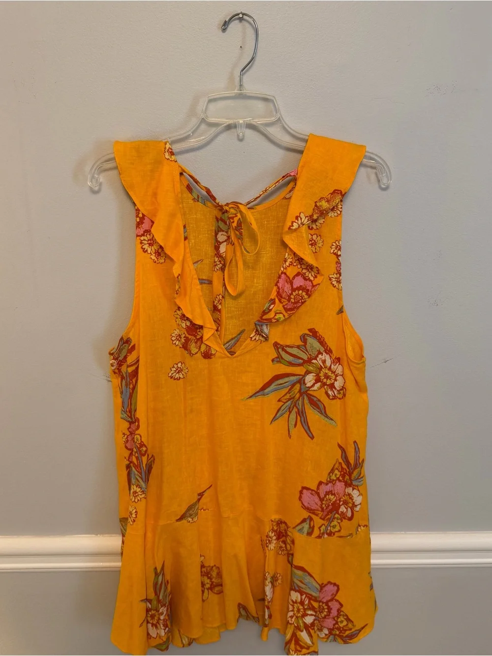 Free People Bright Yellow Floral Ruffle-Hem Mini Dress